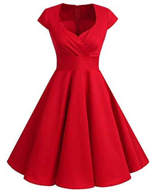 Bbonlinedress Women Short 1950s Retro Vintage Cocktail Party Swing Dresses Red S