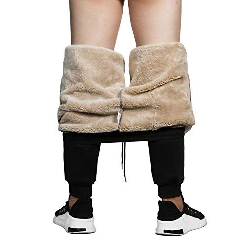 MANLUODANNI Mens Winter Fleece Sweatpants Sherpa Lined Pants Active Drawstring Jogger Trousers Black-L