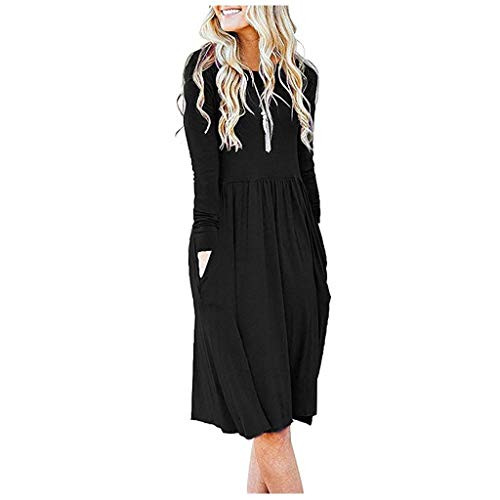 iQKA Womens Casual Long Sleeve Empire Waist Shirt Dresses with Pockets 2020 Fashion Loose Dress Vestido Black iQKA Womens Casual Long Sleeve Empire Waist Shirt Dresses with Pockets 2020 Fashion Loose Dress Vestido Black