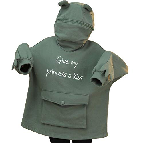 Women Funny Frog Hoodie Trendy Cute Animal Novelty Hooded Sweatshirt Shape Zip up Fashion Pullover Top  Green Letter L