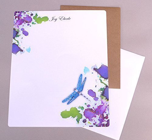 Personalized Writing Paper Stationery Set Womens Monogram Stationary Watercolor Dragonfly Contemporary Monogrammed Letter Writing Paper Complete Custom Note Correspondence Sheets