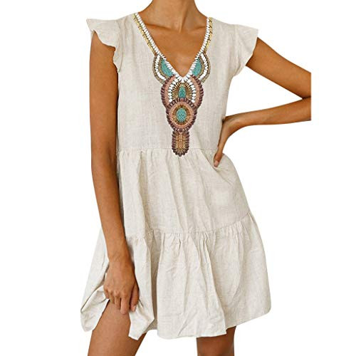 Womens Printed Short Sleeve V Neck Maxi Dress Split Hem Baggy Kaftan Mini Dress White Womens Printed Short Sleeve V Neck Maxi Dress Split Hem Baggy Kaftan Mini Dress White