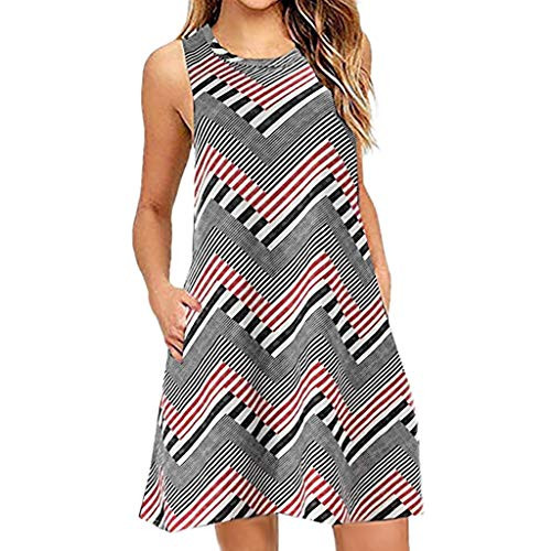 TOPUNDER Women Summer Casual Sleeveless Printed Swing Mini Dress Sundress with Pocket Gray TOPUNDER Women Summer Casual Sleeveless Printed Swing Mini Dress Sundress with Pocket Gray