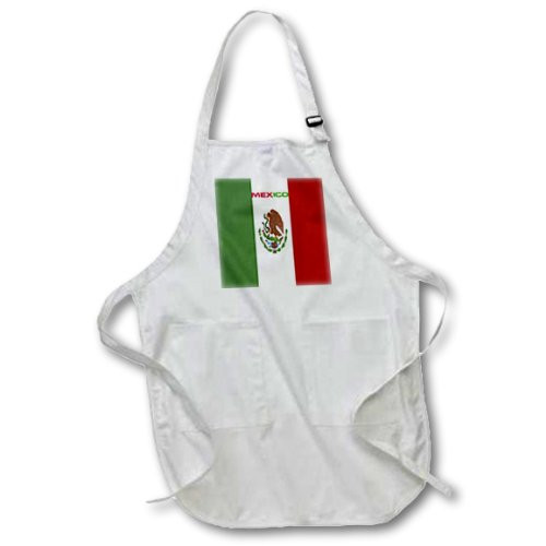 3dRose apr_60634_4 Flag of Mexico Full Length Apron with Pockets 22 by 30-Inch Black