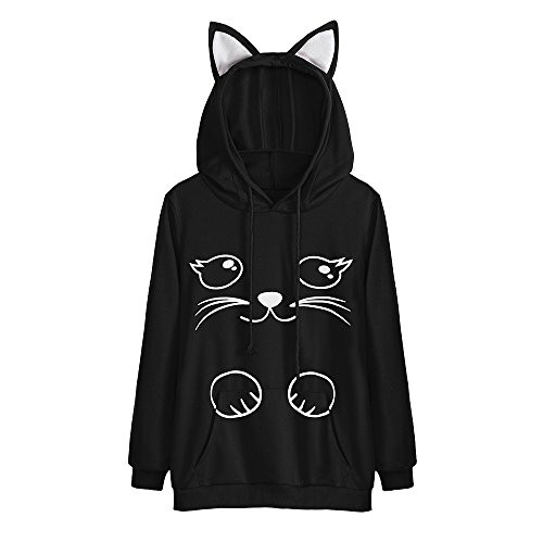 YSLMNOR Cat Ear Hoodie for Womens Cute Sweatshirt Long Sleeve Hooded Pullover Teens Casual Tops Black