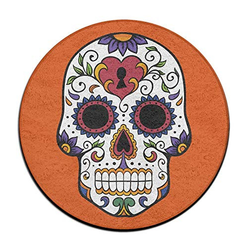 JJKKFG-H White Sugar Skull Print Diameter 60 cm Bath Rugs Bathroom Mats