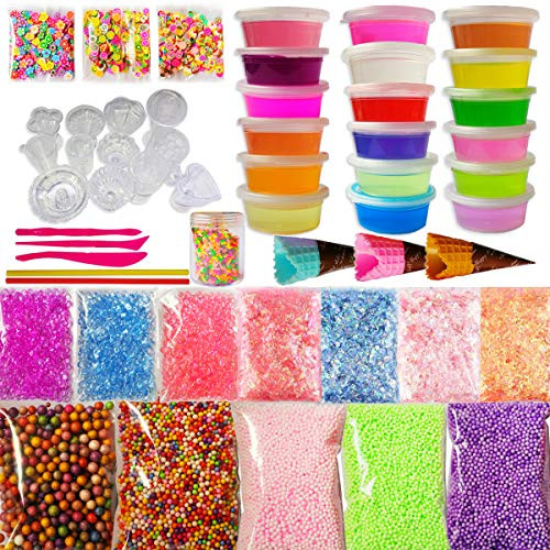 Jyoker Slime Kit Slime Making Kit for Kids with 18 PCS Clear Crystal Slime,Slime DIY Mould,Ice Cream Mold,Foam Balls,Flash Powder,Fruit Slices,Fishbowl Beads,Sugar Paper,Chocolate Powder Jyoker Slime Kit Slime Making Kit for Kids with 18 PCS Clear Crystal Slime,Slime DIY Mould,Ice Cream Mold,Foam Balls,Flash Powder,Fruit Slices,Fishbowl Beads,Sugar Paper,Chocolate Powder