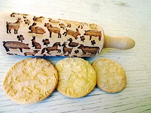 FARM kid embossing rolling pin Birthday gift for kid Laser engraved dough roller with chicken horse cow rabbit pig goat duck cat sheep FARM kid embossing rolling pin Birthday gift for kid Laser engraved dough roller with chicken horse cow rabbit pig goat duck cat sheep