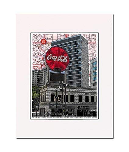 Coca Cola Sign Atlanta Georgia downtown Art Print. You Are Here. Gallery Quality. Matted at 11 inches x 14 inches and Ready to Frame.