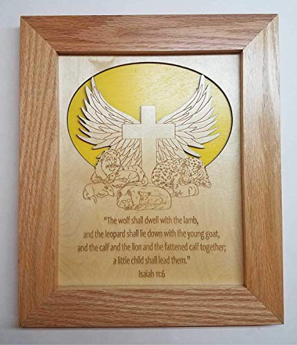 Artwork of Bible Verse inch The wolf shall dwell with the lamb. inch  in 8x10 Oak Frame