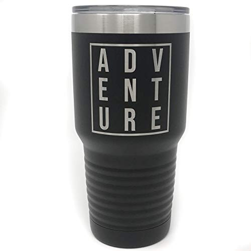 Adventure Tumbler - Gifts for Outdoorsman Campers Hikers - Coffee Travel Mug - Black 30 oz