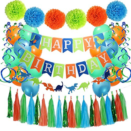 Dinosaur Party Supplies Dinosaur Happy Birthday Decorations Kit- Dino Jungle Jurassic Garland Photo Props- Dinosaur Happy Birthday Banner -Tissue Paper Pom Poms- Latex Balloons- Hanging Swirls - for Kids Birthday Decorations Dinosaur Party Supplies Dinosaur Happy Birthday Decorations Kit- Dino Jungle Jurassic Garland Photo Props- Dinosaur Happy Birthday Banner -Tissue Paper Pom Poms- Latex Balloons- Hanging Swirls - for Kids Birthday Decorations