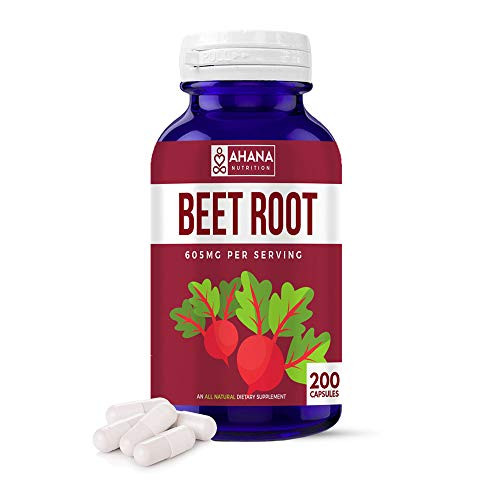 Ahana Nutrition Pure Beet Root Powder Capsules  Natural Heart Health and Blood Pressure Supplement with Over 300mg of Beet Root Extract Packed with Antioxidants  605mg  200 Capsules