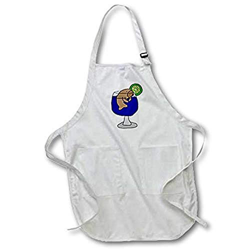 3D Rose Funny Manatee in Margarita Glass Medium Length Apron-with Pouch Pockets 22 x 24