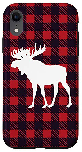 iPhone XR Black Red Buffalo Plaid Woodland Moose Christmas Case