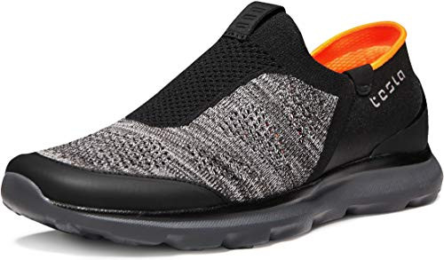 TSLA Mens Loafers  and  Slip-On Shoes Lightweight Breathable Mesh Walking Shoes Comfortable Casual Work Sneakers Flex Slip-on rx255  - Ash  and  Black 9.5