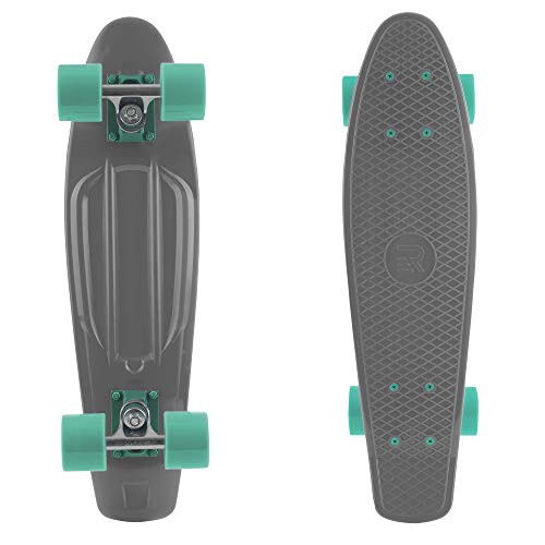 Retrospec Quip Mini Skateboard 22.5 inch    Classic Retro Plastic Cruiser Complete Skateboard   Compact Board w ABEC 7 Bearings  and  Grippy Molded Waffle Deck   Graphite Mint