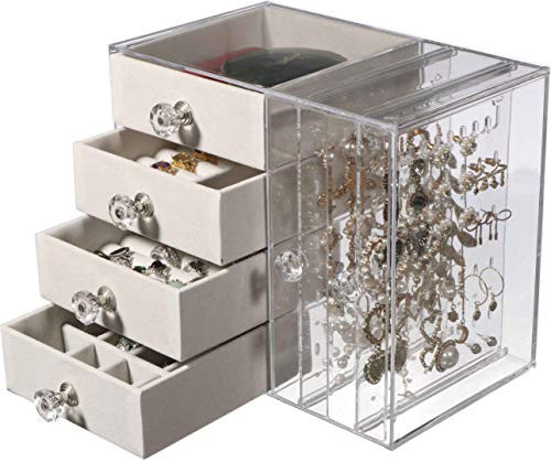 Cq acrylic Jewelry Box for Women with 4 Drawers Hanging Velvet Jewelry Organizer for Earring Bangle Bracelet Necklace and Rings Storage Clear Acrylic Jewelry caseWhite Cq acrylic Jewelry Box for Women with 4 Drawers Hanging Velvet Jewelry Organizer for Earring Bangle Bracelet Necklace and Rings Storage Clear Acrylic Jewelry caseWhite
