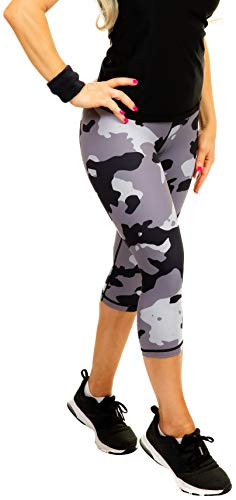 CompressionZ Compression Capri Leggings for Women - Yoga Capris Running Tights Gym - High Waisted Pants  Camo M