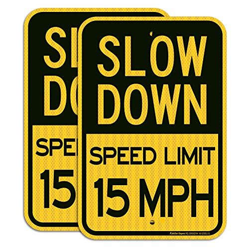 Slow Down Sign Speed Limit 15 MPH Sign  2 Pack 18 x 12 Inches Engineer Grade Reflective Sheeting Rust Free Aluminum Weather Resistant Waterproof Durable Ink Easy to Mount