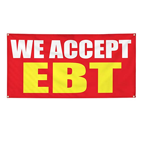 Vinyl Banner Sign We Accept Ebt Promotion Business Style U Marketing Advertising Red - 20inx50in  Multiple Sizes Available  4 Grommets One Banner