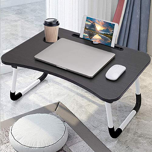 Foldable Laptop Desk Dormitory Small Desk Breakfast Bed Tray Table Lap Desk for Bed Portable Standing Desk Bed Desk with Cup Holder  and  Slot Notebook Stand Reading Holder for Sofa Couch Floor