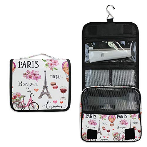 ALAZA Eiffel Tower Pink Cherry Blossom Flowers Travel Toiletry Bag Hanging Multifunction Cosmetic Case Portable Makeup Pouch Organizer with Hook ALAZA Eiffel Tower Pink Cherry Blossom Flowers Travel Toiletry Bag Hanging Multifunction Cosmetic Case Portable Makeup Pouch Organizer with Hook