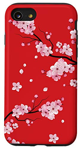 iPhone SE  2020    7   8 Japanese Pink Cherry Blossom Sakura Flower Red Blackground Case