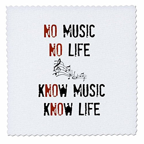 3dRose No Music No Life Know Music Know Life Picture of Music Notes - Quilt Square, 12 by 12-Inch (qs_201977_4)