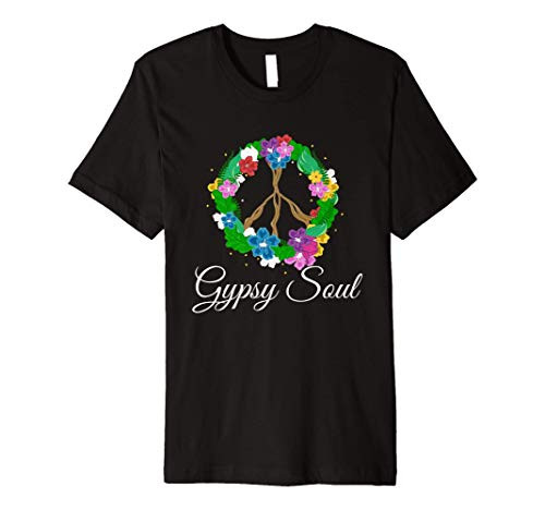 Gypsy Soul Floral Peace Sign Flowers Garden Retro Hippie Premium T-Shirt