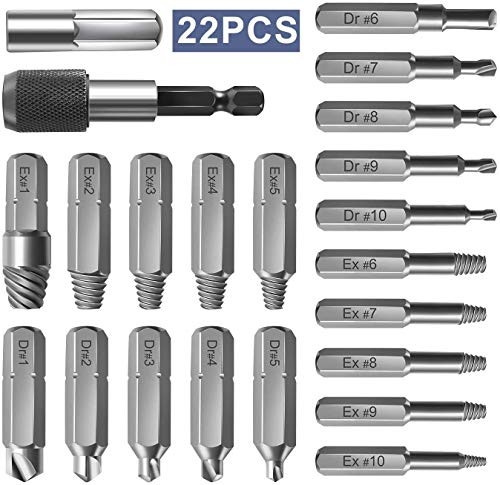 22 Pcs Damaged Screw Extractor Tool Set Stripped Screw Extractor Set Broken Bolt Stripped Screw Extractors for Screws Remover Set All-Purpose Screwdriver Bits