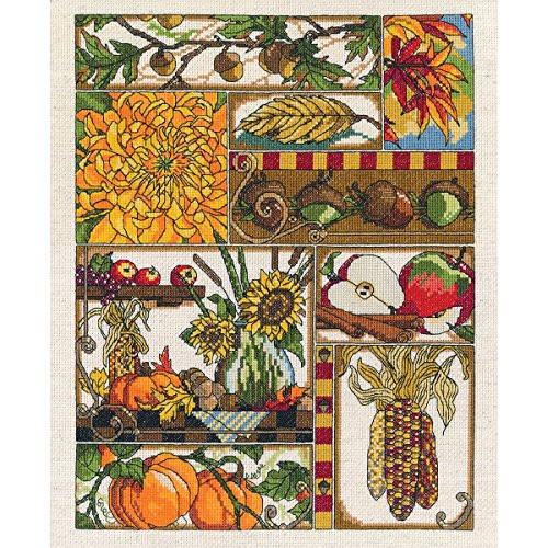 Janlynn 14 Count Autumn Montage Counted Cross Stitch Kit, 11-Inch x 14-Inch