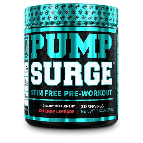 PUMPSURGE Caffeine-Free Pump  and  Nootropic Pre Workout Supplement Non Stimulant Preworkout Powder  and  Nitric Oxide Booster 20 Servings Cherry Limeade
