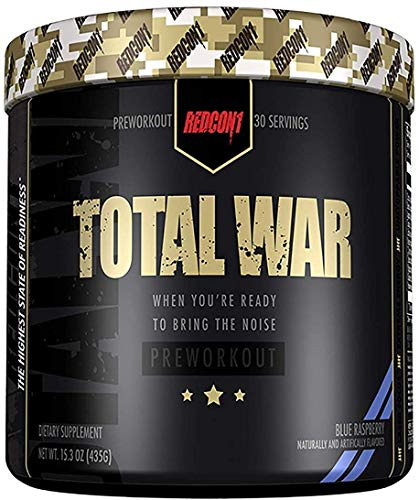 Redcon1 Total War - Pre Workout 30 Servings Boost Energy Increase Endurance and Focus Beta-Alanine Caffeine  Blue Raspberry