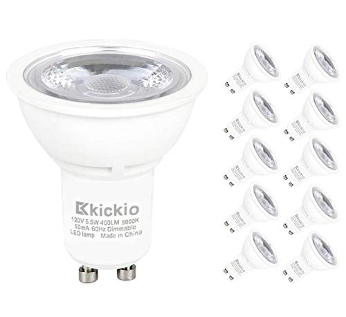 GU10 LED Bulbs 50W Halogen Bulb Equivalent 5.5W Dimmable MR16 LED Bulb 5000K Daylight White UL Listed by Kickio Pack of 10 GU10 LED Bulbs 50W Halogen Bulb Equivalent 5.5W Dimmable MR16 LED Bulb 5000K Daylight White UL Listed by Kickio Pack of 10