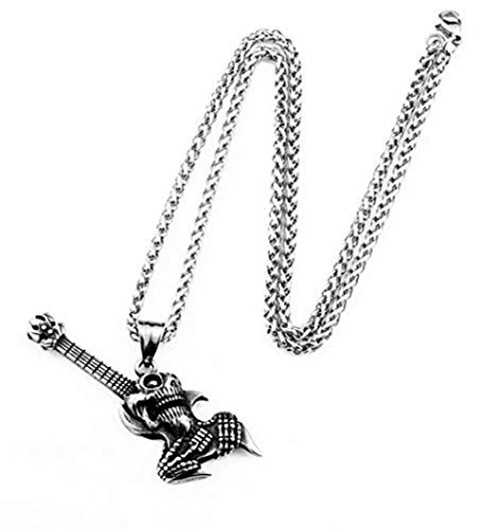 N H Fashion Punk Rock Guitar Pendant Fashionable Mens Necklace Couple Pendant Titanium Steel Sweater Chain
