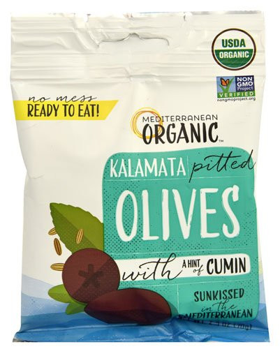 Mediterranean Organic Kalamata Pitted Olives With Cumin - 2.5 Oz Pouch   Pack 6