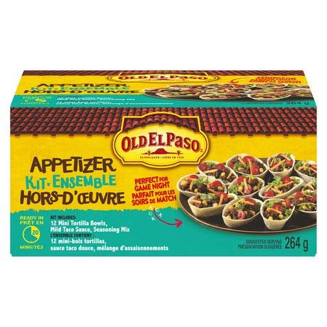 Old El Paso Mini Tortilla Bowl Appetizer Kit 264g 9.3oz.  Imported from Canada