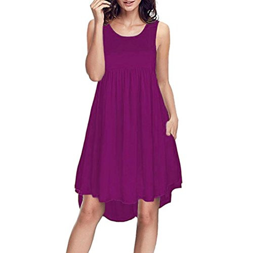 TOPUNDER Womens Sleeveless Dress Pockets Mini Casual Loose Swing Flare Dress Purple TOPUNDER Womens Sleeveless Dress Pockets Mini Casual Loose Swing Flare Dress Purple
