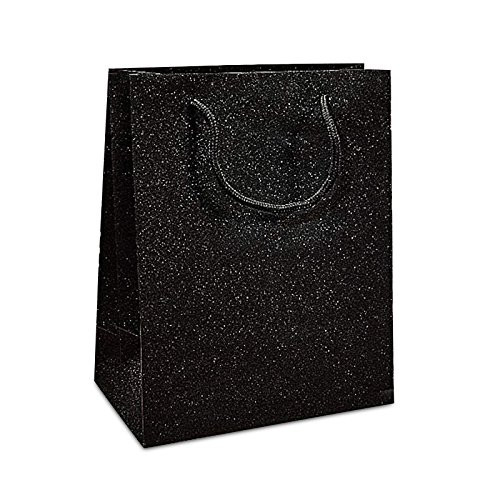 Gift Bags Black Glitter 7 7 8 inch  X 9 3 4 inch    Quantity  10 Gusset - 4 1 2 inch