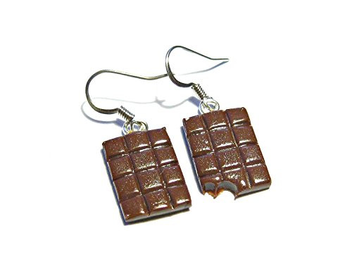 Dark Chocolate Bar Earrings - Candy - Tiny Food Jewelry