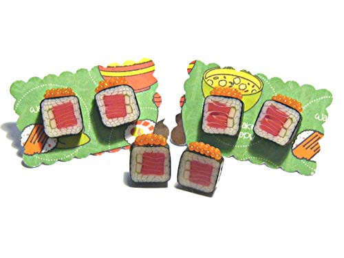 Fatty Tuna Sushi Rolls Earrings - Tiny Food Jewelry - 1 Pair