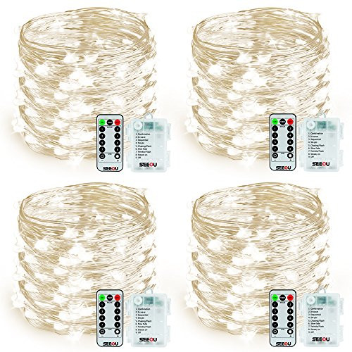 SEEOU 4 Set Fairy Lights Fairy String Lights Battery Operated Waterproof 50 LED 16.4FT String Lights Twinkle Lights with 8 Modes Timer Remote Control for Bedroom Party Christmas Halloween