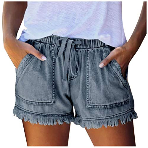 Fastbot womens Elastic Waist Fashion Drawstring Shorts Jeans Denim Pants Tassel Bandage Casual Lounge with Pockets Dark Blue Fastbot womens Elastic Waist Fashion Drawstring Shorts Jeans Denim Pants Tassel Bandage Casual Lounge with Pockets Dark Blue