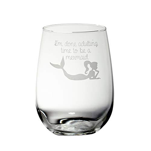 Adulting mermaid stemless Wine Glass