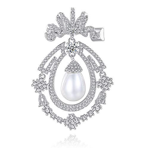 SEPBRIDALS Cubic Zirconia Crystal Pearl Classic Dangle Brooch Pin Broach Pendant Women Jewelry XR0205 SEPBRIDALS Cubic Zirconia Crystal Pearl Classic Dangle Brooch Pin Broach Pendant Women Jewelry XR0205