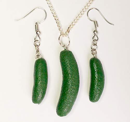 Pickle Earrings and Necklace Set Faux Food Jewelry Halloween Thanksgiving Fall Christmas Pickle Earrings and Necklace Set Faux Food Jewelry Halloween Thanksgiving Fall Christmas