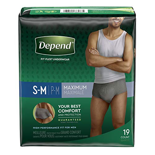 Depend Depend Fit-Flex Incontinence Underwear for Men Maximum Absorbency S m Grey 38 Count  2 Packs of 19  Sm Med 19 Count