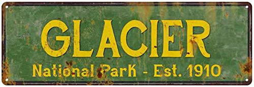 Glacier National Park Sign Decor Rustic Signs Cabin Decorations Outdoors Adventure Plaque Nature Tin Wall Art Home Gift 6 x 18 Matte Finish Metal 106180057006