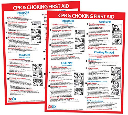 2 Pack CPR and Choking Poster - Choking Poster for Restaurant - Choking First Aid Poster - CPR Instructions - CPR Wall Chart - CPR Poster Laminated - 17 x 22 Inches  2